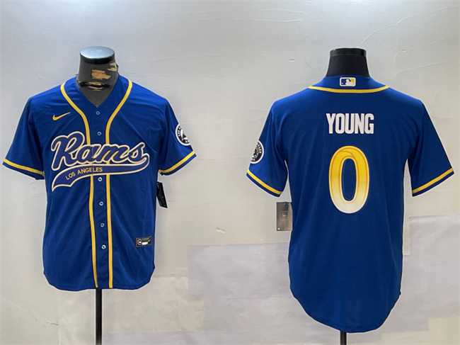 Men%27s Los Angeles Rams #0 Byron Young Royal Cool Base Stitched Baseball Jerseys